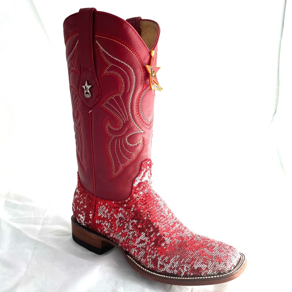 ♥️ Cowgirl Red Sequined Leather Los Altos Western women’s 12,5 Boots - Picture 2 of 13